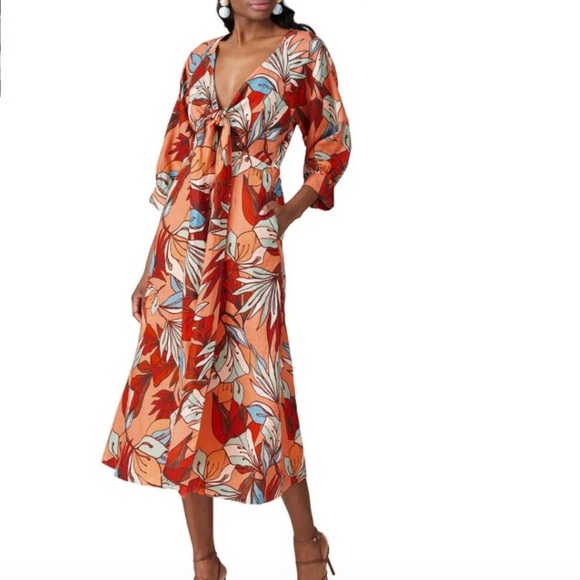 Nicholas Asilah Tie-Front Cutout Linen Midi Dress - Size US 4 - Picture 4 of 10